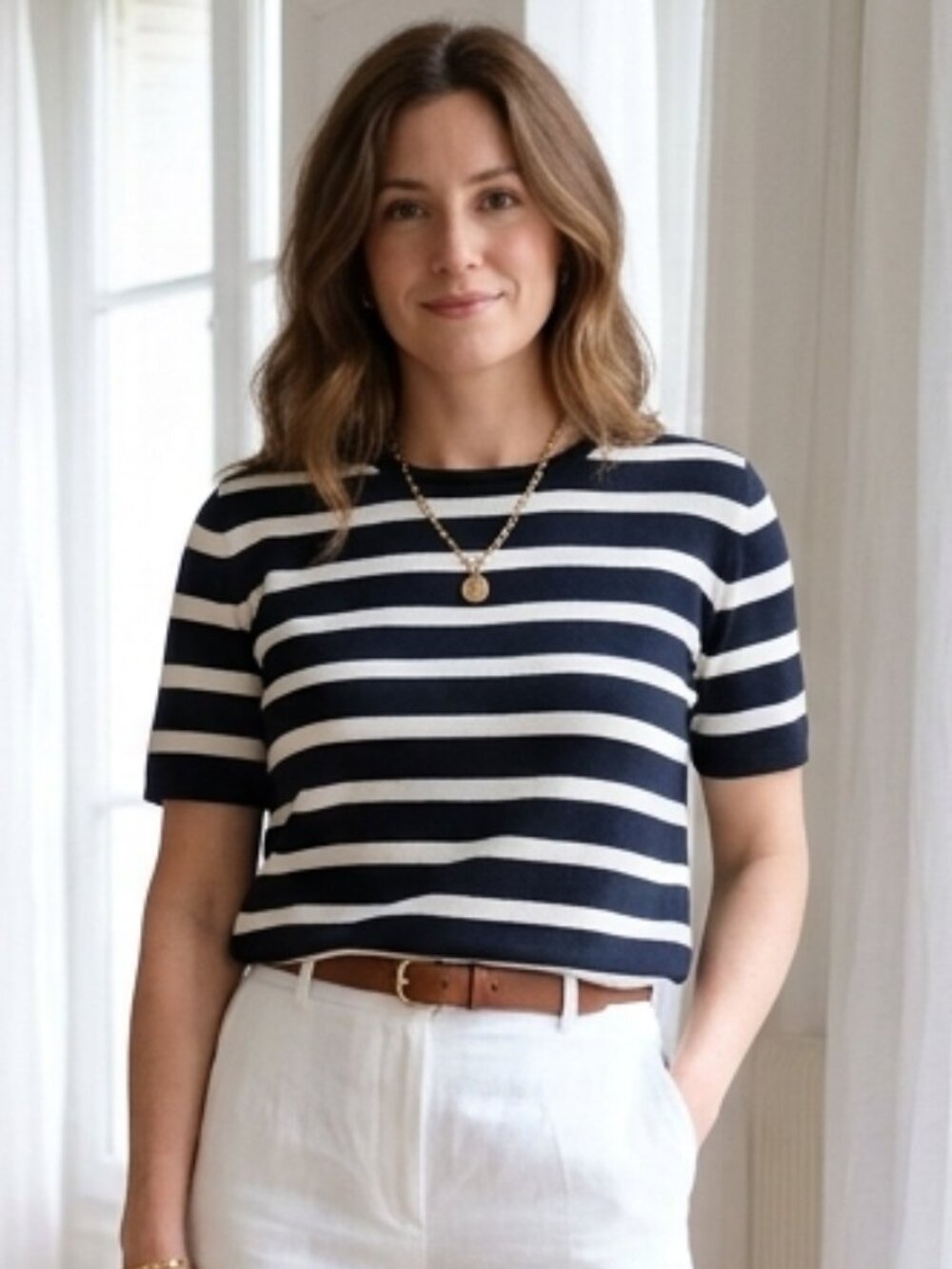 Embassy Row Striped Short Sleeve Cotton Knit Sweater Size L Made in UK